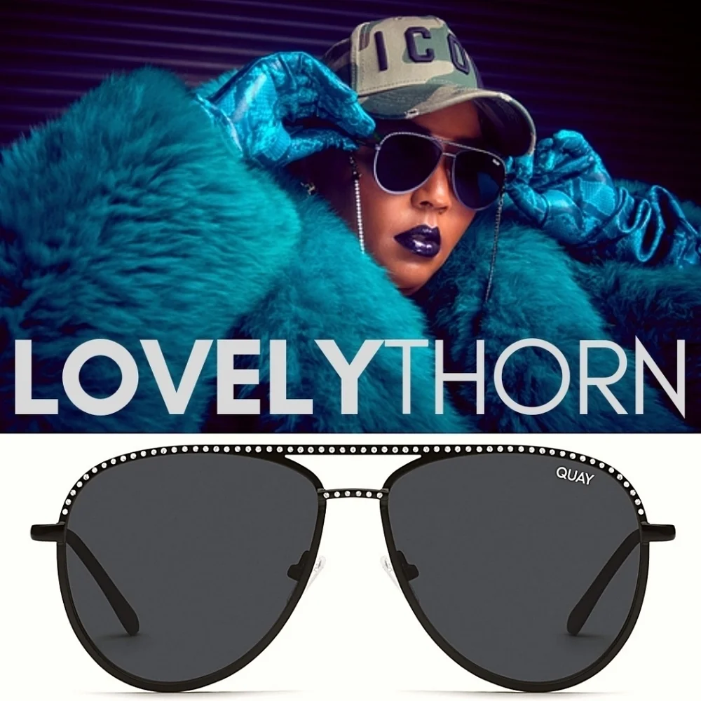 QUAY // ltd ed lizzo luxe rhinestone aviators matte black frame smoke lenses